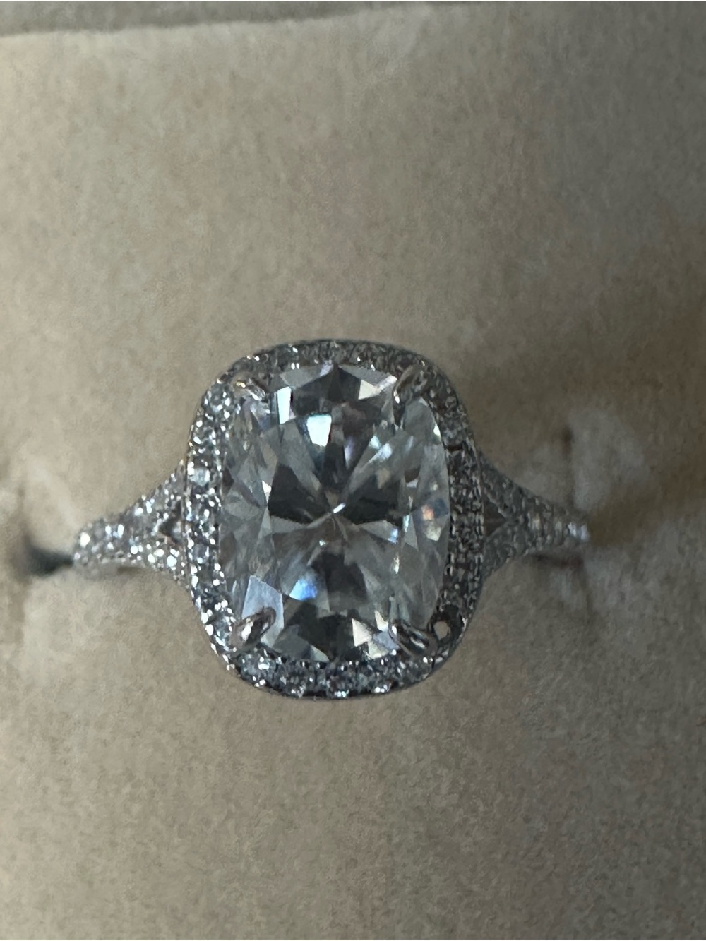 3.0ct 925 Sterling Silver Cushion Halo Ring with Moissanite Center Stone